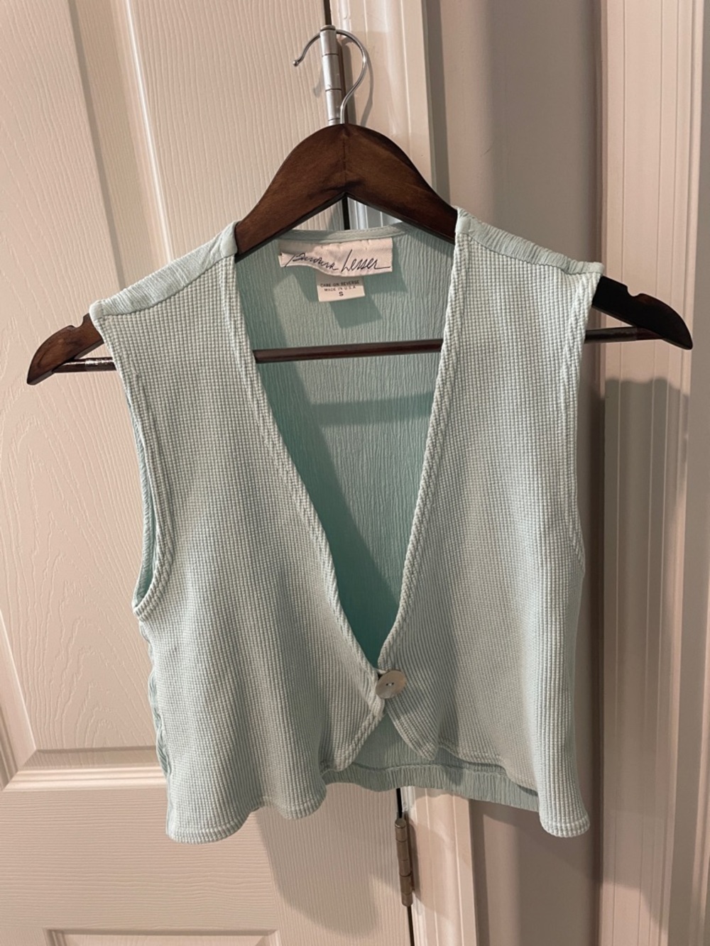 Vintage Light Blue Waffle Knit Sleeveless Button Vest 90s summer